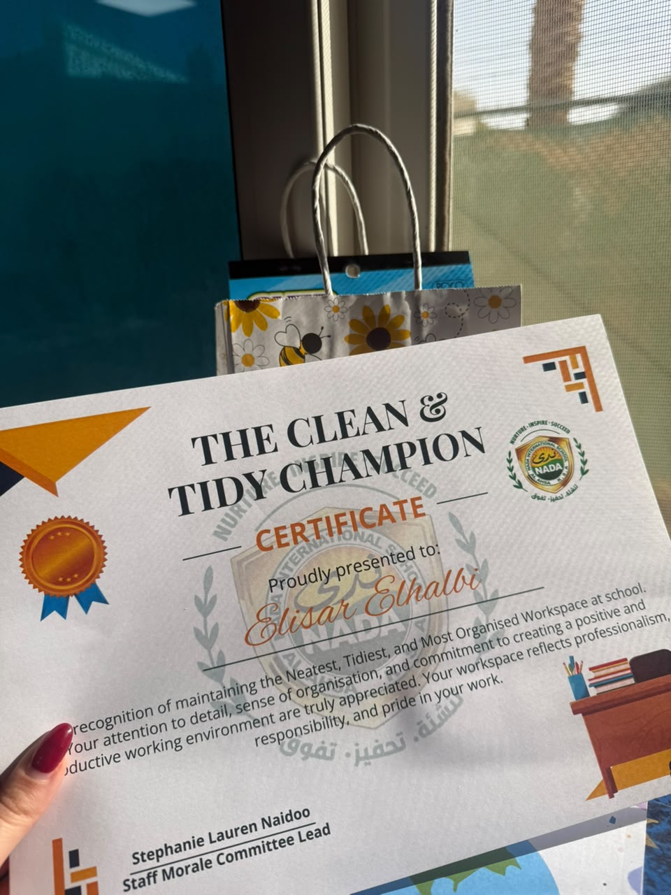 Ms. Elissar's teaching degree certificate